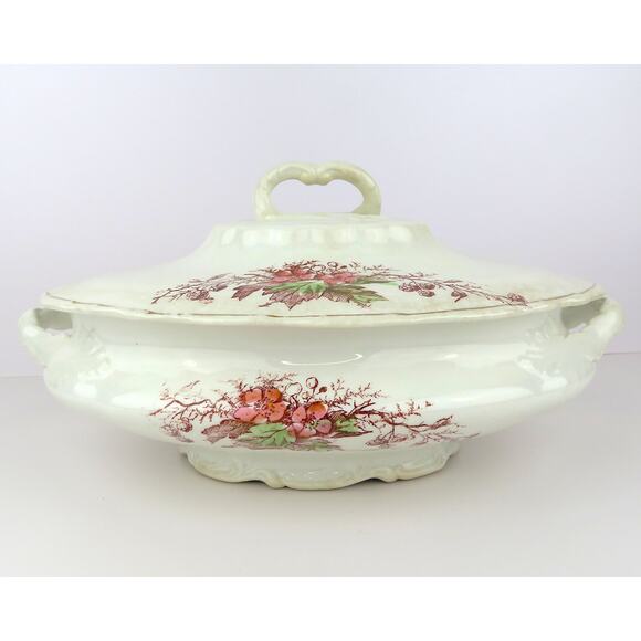 John Maddock Sons Royal Vitreous Covered Vegetable Bowl Ironstone Floral Antique - Picture 16 of 16